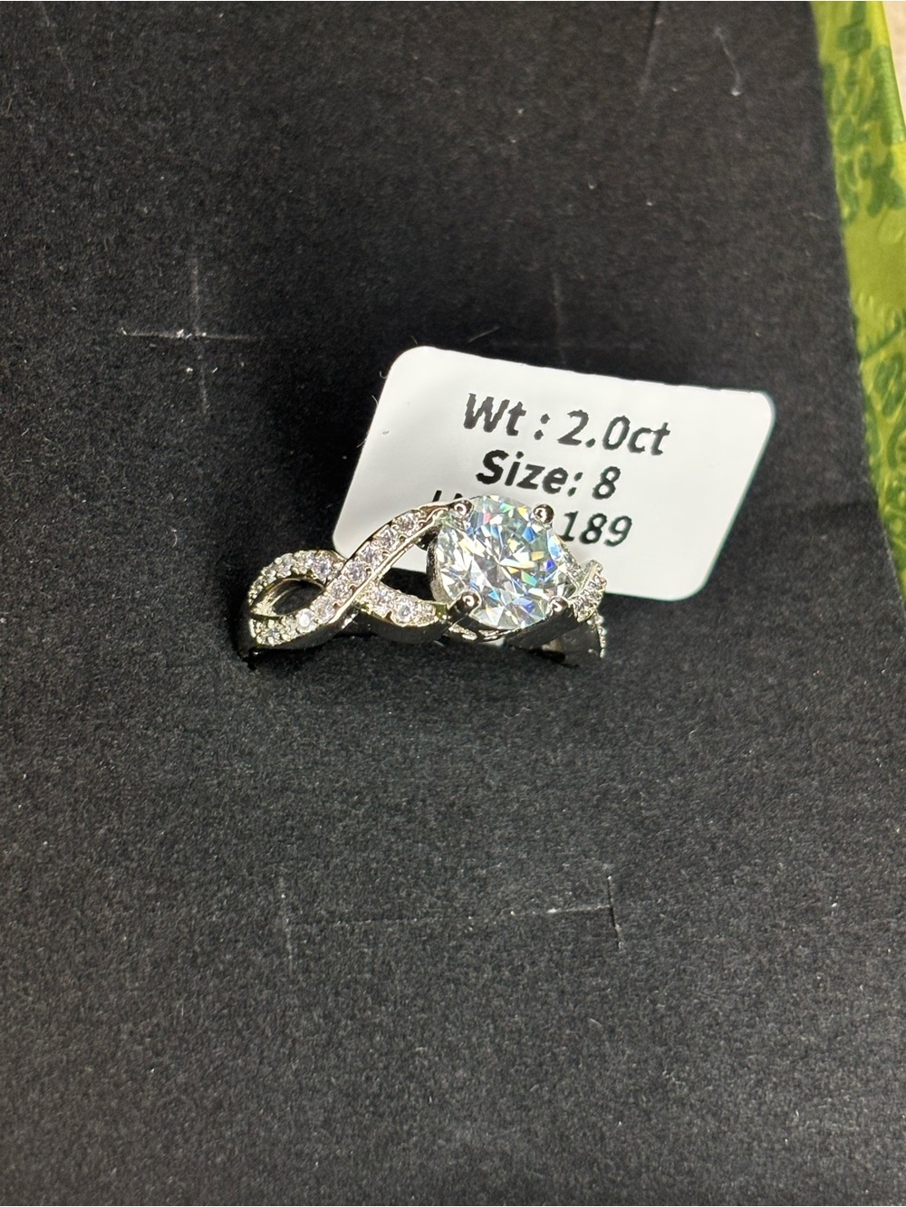 Elegant Silver Infinity Solitaire Ring moissanite - Size 8